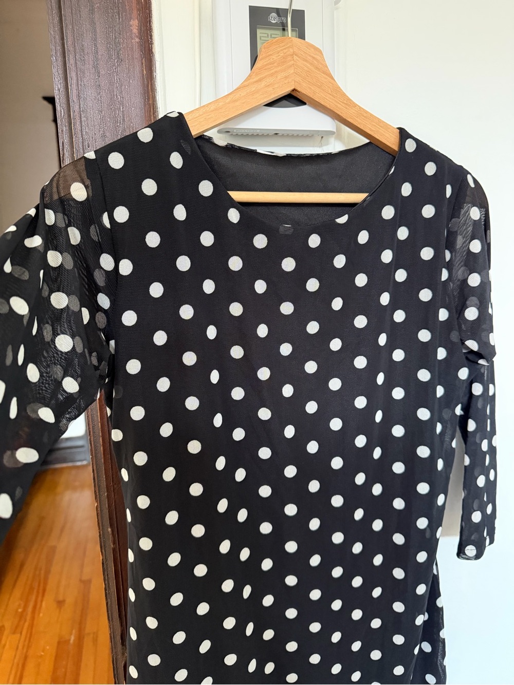 Black & White Polka Dot Women's Dress - Classic Shift Style - Picture 2 of 2